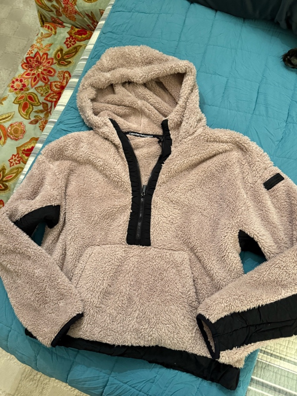 Calvin Klein Soft Sherpa Hoodie with Half-Zip - Pink